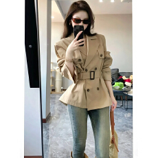 批发韩版高级感风衣外套女秋新款英伦风小个子收腰气质短款大衣