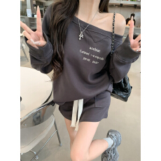 批发官图 运动两件套一字肩印花长袖卫衣秋季卫裙半身裙<b class='q'>套装</b>