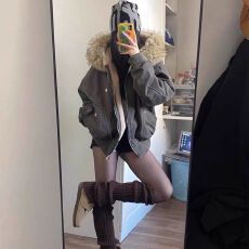 批发毛领座山雕<b class='q'>夹克</b>棉服男女宽松美式工装2025新款外套加绒冬季保暖