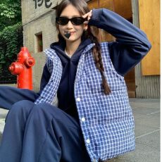 批发棉服<b class='q'>马甲</b>女秋冬2025年新款叠穿休闲宽松立领<b class='q'>马夹</b>背心格子无袖外套