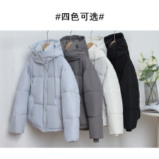 批发蓝色连帽短款羽绒服女2025小个子韩版加厚显瘦棉衣外套