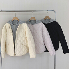 批发实拍网红<b class='q'>情侣</b><b class='q'>男女</b>同款菱形格缝线纯色可拆卸帽卫衣帽棉服外贸棉衣