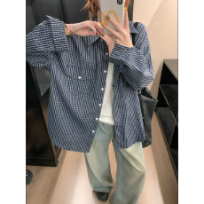 批发#实拍实价60棉40涤复古高支棉宽松显瘦长袖<b class='q'>百搭</b>格纹衬衫女春