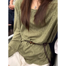 批发95涤5氨纶#官图实价#三色大领口针织慵懒风长袖<b class='q'>T</b><b class='q'>恤</b>女百搭微透