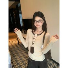 批发螺纹德绒U领正肩内搭打底衫女秋冬修身显瘦设计感长袖<b class='q'>t</b><b class='q'>恤</b>女