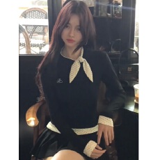 螺纹德绒设计感别致气质长袖T恤女冬季修身显瘦套头打底上衣