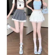 批发纯欲设计感百褶裙女秋季新款蕾丝花边半身裙小众辣妹A字<b class='q'>短裙</b>