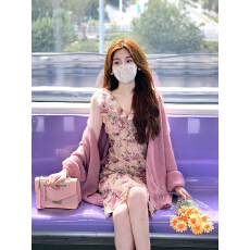 批发法式温柔玫瑰印花无袖背心连衣裙高级感<b class='q'>复古</b>方领气质收腰显瘦<b class='q'>长裙</b>