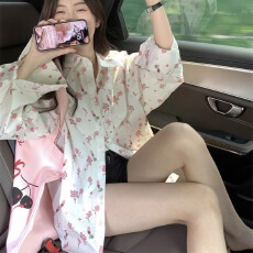 批发甜美<b class='q'>碎花</b>POLO领<b class='q'>衬衫</b>女春夏薄款防晒宽松百搭开衫温柔气质小众上衣