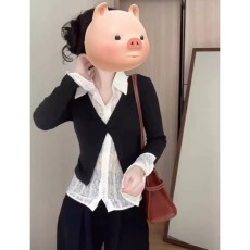 批发260克人棉正肩假两件<b class='q'>衬衫</b>女装秋季高级感长袖<b class='q'>衬衣</b>