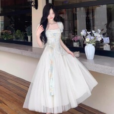 批发大码胖mm夏季新款设计感假两件甜美短袖连衣裙女装修身显瘦<b class='q'>长裙</b>子