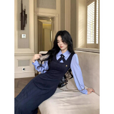 批发Blovelan圣彼得学院 学院风条纹衬衫假两件连衣裙女2026春季新款