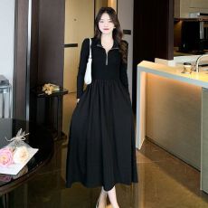 批发小众气质高级感长袖<b class='q'>连衣裙</b>2026春显瘦<b class='q'>黑色</b>a字裙冬天配大衣打底裙