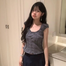 批发原版做工原版质量设计感格子方领短袖衬衫<b class='q'>T</b><b class='q'>恤</b>女夏季修身显瘦