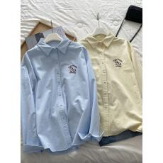 批发小马刺绣<b class='q'>长袖</b>纯棉奶黄色衬衫女春夏韩系宽松大码松弛上衣防晒外套