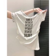 批发莱雅210克1*1夏季新款字母印花不规则修身短袖<b class='q'>t</b><b class='q'>恤</b>上衣