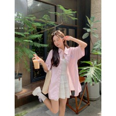 批发实拍夏季条纹刺绣衬衫女短袖2026年<b class='q'>甜美</b>设计感小众别致polo领上衣