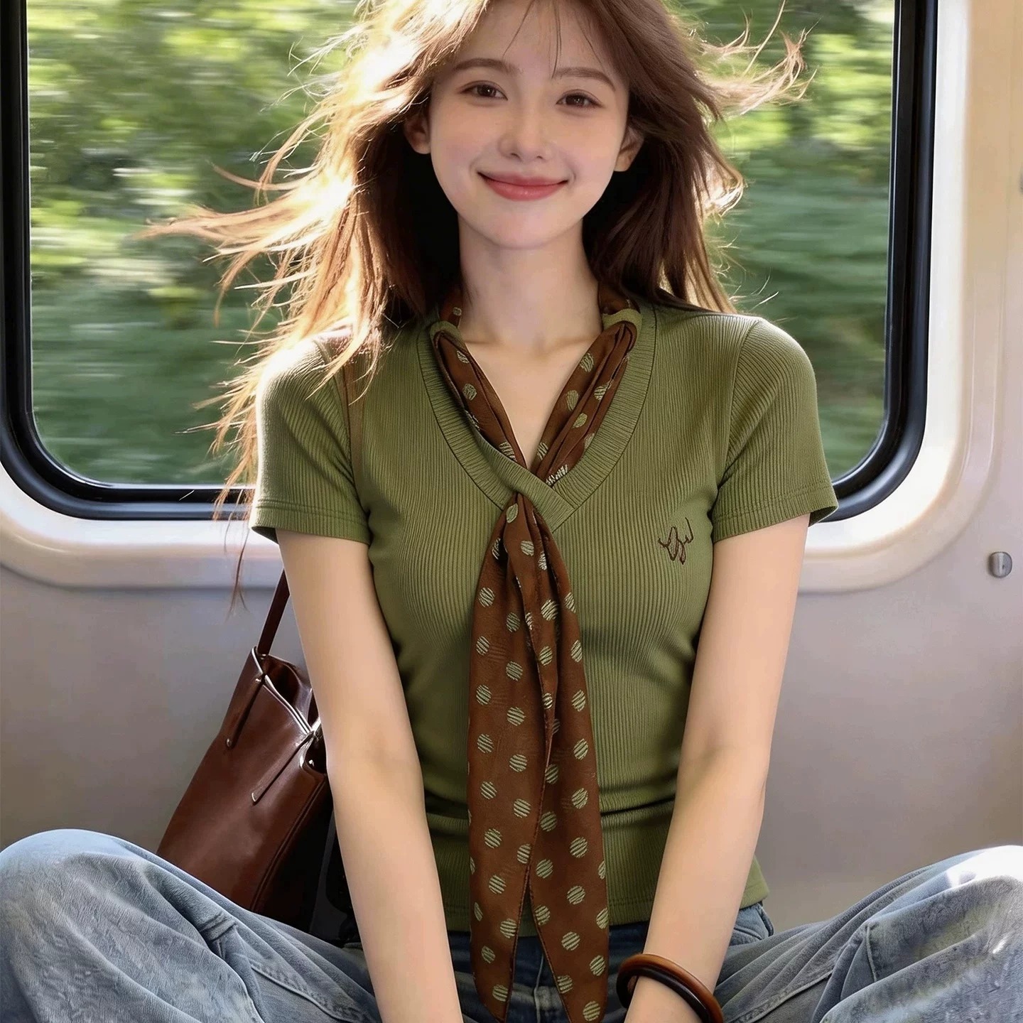 2 2 인 면 260 그램 V넥 긍정적 인 어깨 반팔 티셔츠 여성 여름 허리 수축 몸매 가꾸기 슬림해 보이는 레이스업 디자인 센스 맨위