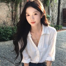 批发官图实价时尚气质女秋季法式休闲白色polo领长袖衬衫显瘦