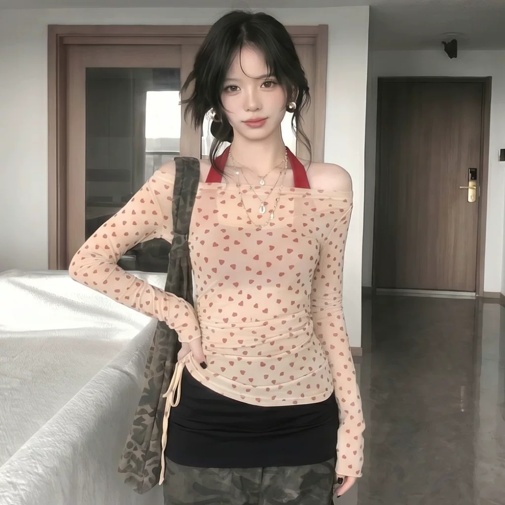 원본 것 2026 새로운 여름 스택 착용 긴팔 비스듬한 어깨 자외선 차단 블라우스 투피스 조끼 다용도 맨위