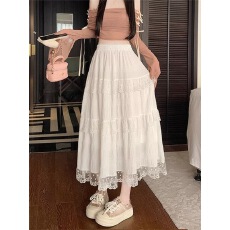 批发肌理感蕾丝花边拼接蛋糕高腰半身裙女春季2026新款A字显瘦长裙子