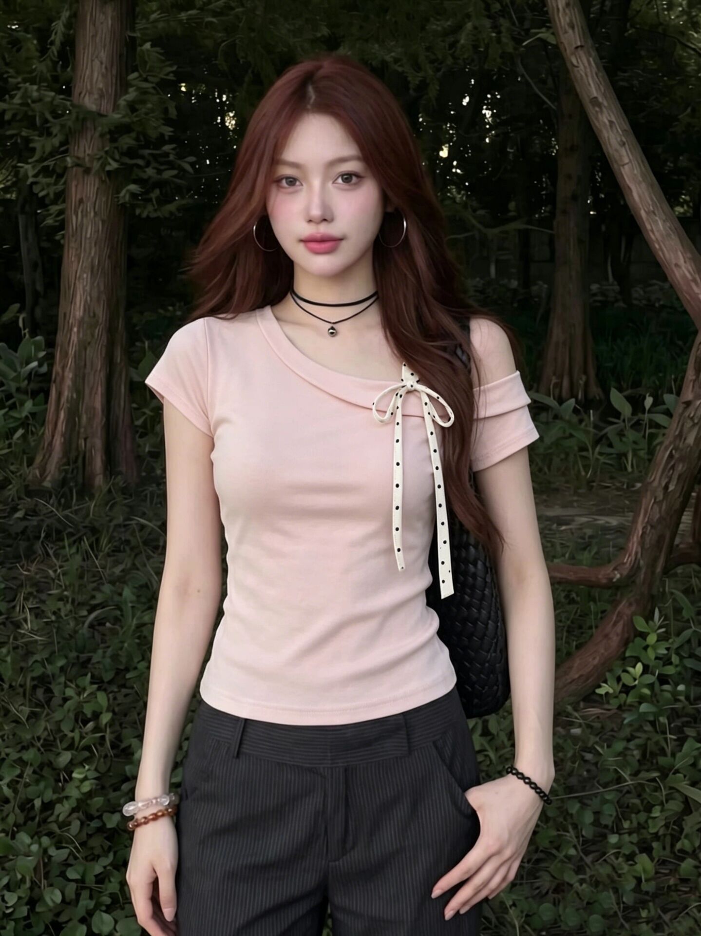 40 면 1 1 오스트리아 세대 서울 220 그램 달콤함 부드러운 핑크색 소녀 센스 도트 무늬 반팔