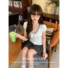 批发玖玖宋正恩同款面料印花+同款花边新款短款修身独特漂亮绝美