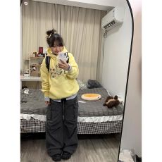 批发广州纯棉华棉复合薄款#加绒# 绣花，宽松卫衣，M-2XL