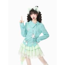 批发早秋格纹星星刺绣翻领<b class='q'>衬衫女</b>修身显瘦百搭减龄长袖衬衣