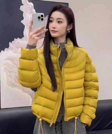 한 부서 가로 줄무늬 누비 이불의 재료 솔기 쇼트 스타일 면 의류 스탠드 칼라 지퍼 펌프 로프 밑단 경량 루즈핏 디스플레이 높음 겨울 다용도 맨위