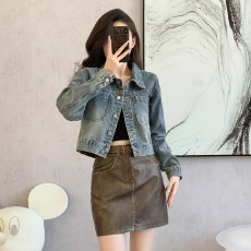 批发复古牛仔外套女2024<b class='q'>新款</b>春秋季短款简约休闲款复古色水洗质感上衣