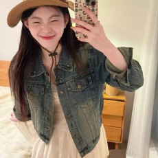 批发早春复古短款牛仔外套女2026新款春季小个子休闲翻领夹克牛仔衣潮