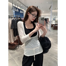 批发【人棉+胸垫】纯欲风撞色薄款微透长袖T恤<b class='q'>女</b>秋季挂脖<b class='q'>吊带</b><b class='q'>背心</b>套<b class='q'>装</b>