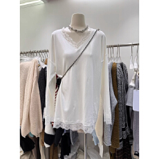 批发白色蕾丝花边V领正肩打底衫女秋冬<b class='q'>宽松</b>内搭德绒长袖<b class='q'>T</b><b class='q'>恤</b>磨毛上衣服