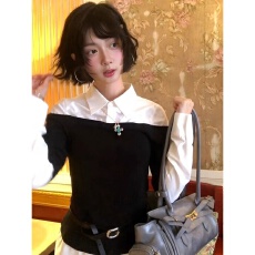 批发官图 40支纯棉罗纹210克1*1 秋<b class='q'>冬</b>季小众设计感漂亮撞色上衣