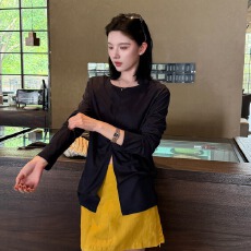 批发官图实价时尚褶皱不规则设计感独特好看的长袖<b class='q'>T</b>恤上衣女早春