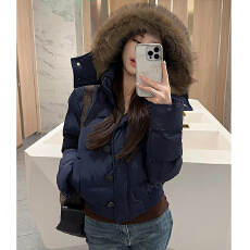 批发南区菲奥娜 韩系藏青色连帽大毛领棉服外套女冬季新款短款羽绒服
