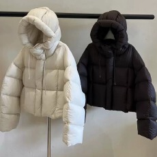 批发泡芙肯豆短款羽绒服女2026冬季新款美式复古面包服连帽棉外套爆款