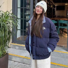 批发橘子树在哪儿假两件格子拼接棉服外套女冬季设计感宽松保暖面包服