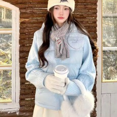 批发2026冬季新款设计感针织袖子拼接羽绒棉服女小个子轻薄棉衣外套女