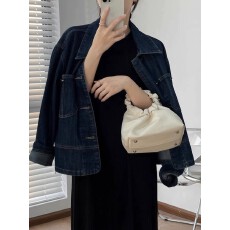 批发复古水洗深蓝牛仔外套女春秋款bf原宿风<b class='q'>大码</b>上衣宽松短款夹克外套
