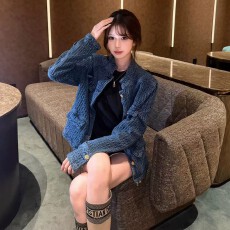 批发小香风立领肌理感牛仔蓝色外套女小个子长袖高级感显瘦气质上衣