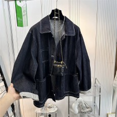 批发小香风立领肌理感牛仔蓝色外套女小个子长袖高级感显瘦气质上衣