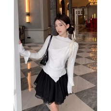 批发【原版面料】假两件镂空软糯长袖t恤女秋季设计感修身<b class='q'>打底</b>衫<b class='q'>上衣</b>
