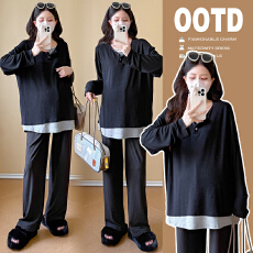 批发<b class='q'>实拍</b>孕妇<b class='q'>装</b>新款春秋套<b class='q'>装</b>时尚韩版孕妇针织<b class='q'>假两件</b>针织上衣+阔腿<b class='q'>裤</b>