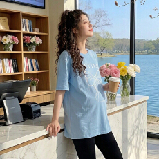 批发实拍<b class='q'>夏</b>季新款孕妇装针织上衣宽松大码T恤衫女士t恤上衣