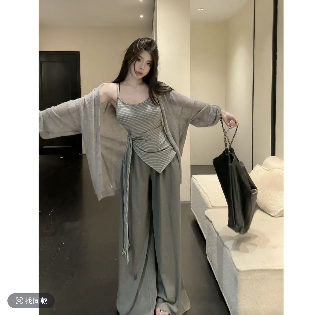 새로운 레트로 스타일 체크무늬 슬립 맨위 쇼트 스타일 재킷 와이드 레그 팬츠 느긋한 세트
