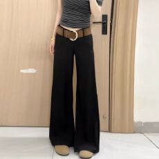 批发黑色微喇西装裤女春秋款2025新款<b class='q'>高腰</b>显瘦垂感阔腿喇叭休闲拖地裤