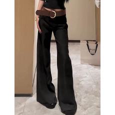 批发韩系直筒黑色微喇叭阔腿裤流行时尚百搭休闲裤子女2025秋季新款