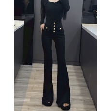 批发黑色设计感微喇<b class='q'>西装</b>裤女2025秋冬新款高腰显瘦显高知性喇叭裤子潮